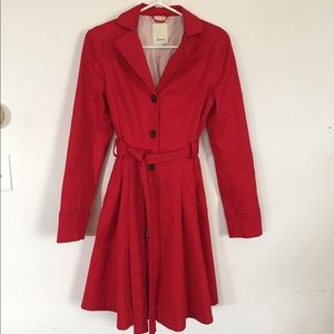 Anthropologie Elevenses Red Lace Up Trench Coat S2